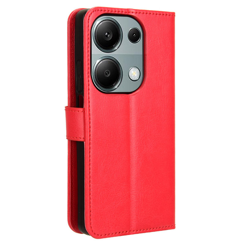 For Xiaomi Redmi Note 13 Pro 4G / Poco M6 Pro 4G Case Stand Wrist Strap Phone Cover Crazy Horse Texture - Red
