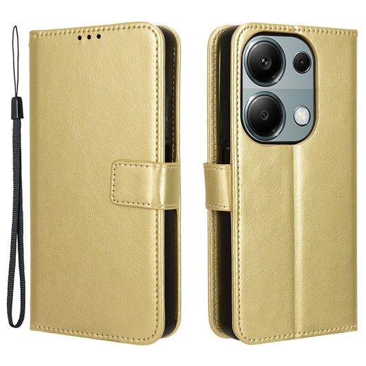For Xiaomi Redmi Note 13 Pro 4G / Poco M6 Pro 4G Case Stand Wrist Strap Phone Cover Crazy Horse Texture - Gold