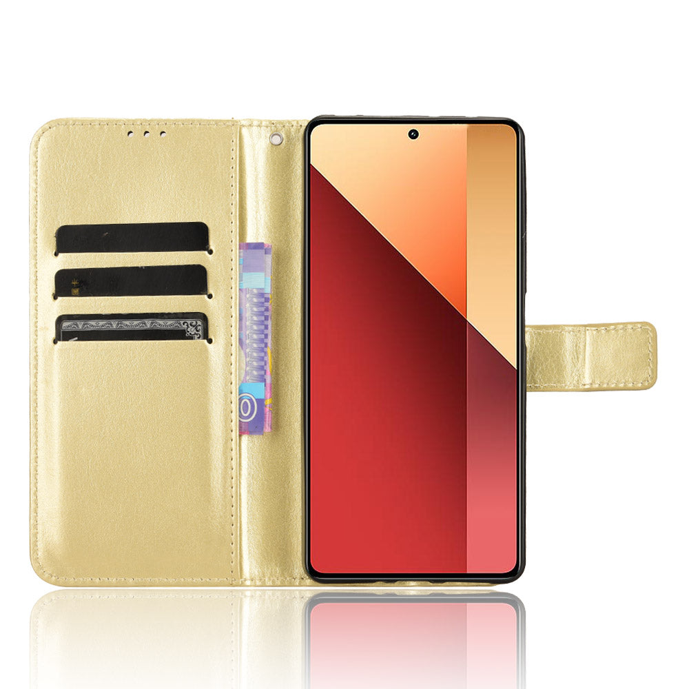For Xiaomi Redmi Note 13 Pro 4G / Poco M6 Pro 4G Case Stand Wrist Strap Phone Cover Crazy Horse Texture - Gold