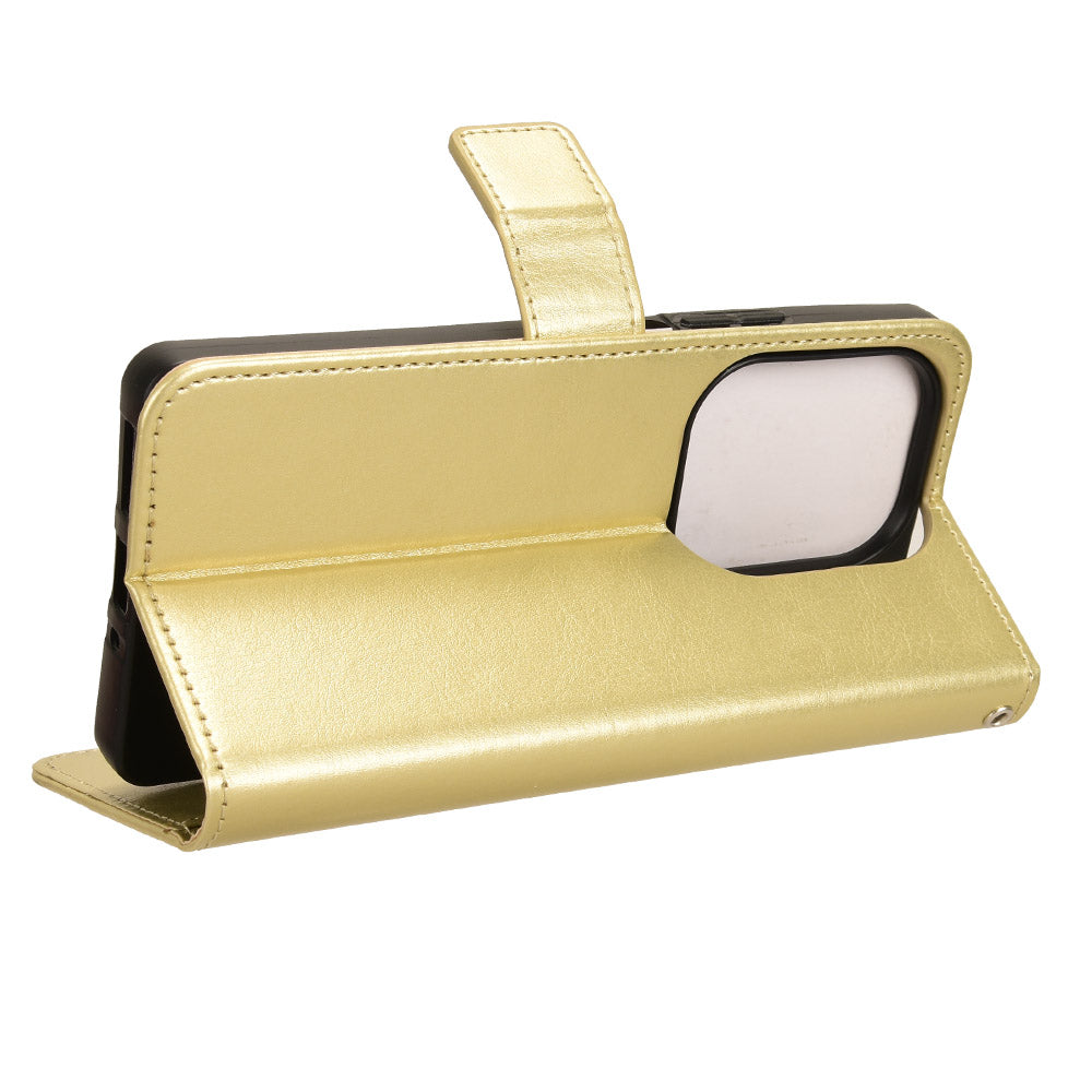 For Xiaomi Redmi Note 13 Pro 4G / Poco M6 Pro 4G Case Stand Wrist Strap Phone Cover Crazy Horse Texture - Gold