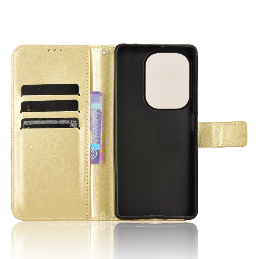 For Xiaomi Redmi Note 13 Pro 4G / Poco M6 Pro 4G Case Stand Wrist Strap Phone Cover Crazy Horse Texture - Gold