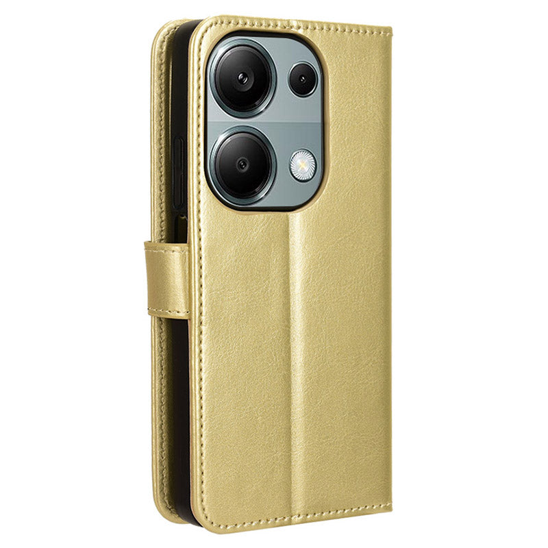 For Xiaomi Redmi Note 13 Pro 4G / Poco M6 Pro 4G Case Stand Wrist Strap Phone Cover Crazy Horse Texture - Gold