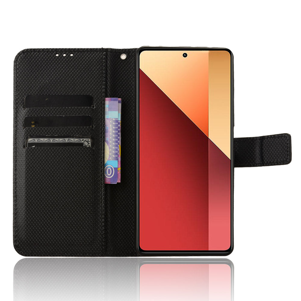 For Xiaomi Redmi Note 13 Pro 4G / Poco M6 Pro 4G Leather Case Diamond Texture Flip Protective Phone Cover - Black