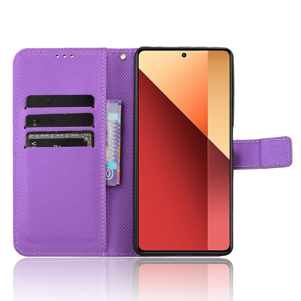 For Xiaomi Redmi Note 13 Pro 4G / Poco M6 Pro 4G Leather Case Diamond Texture Flip Protective Phone Cover - Purple