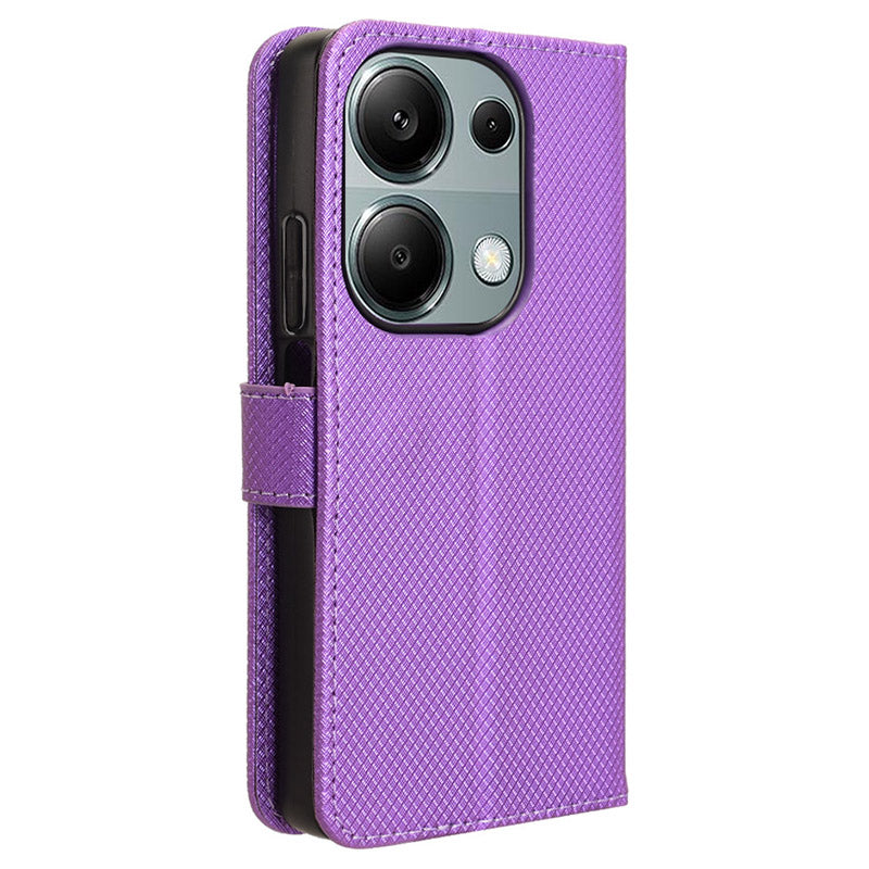 For Xiaomi Redmi Note 13 Pro 4G / Poco M6 Pro 4G Leather Case Diamond Texture Flip Protective Phone Cover - Purple