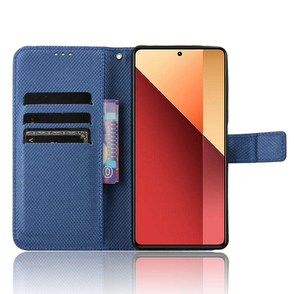 For Xiaomi Redmi Note 13 Pro 4G / Poco M6 Pro 4G Leather Case Diamond Texture Flip Protective Phone Cover - Blue