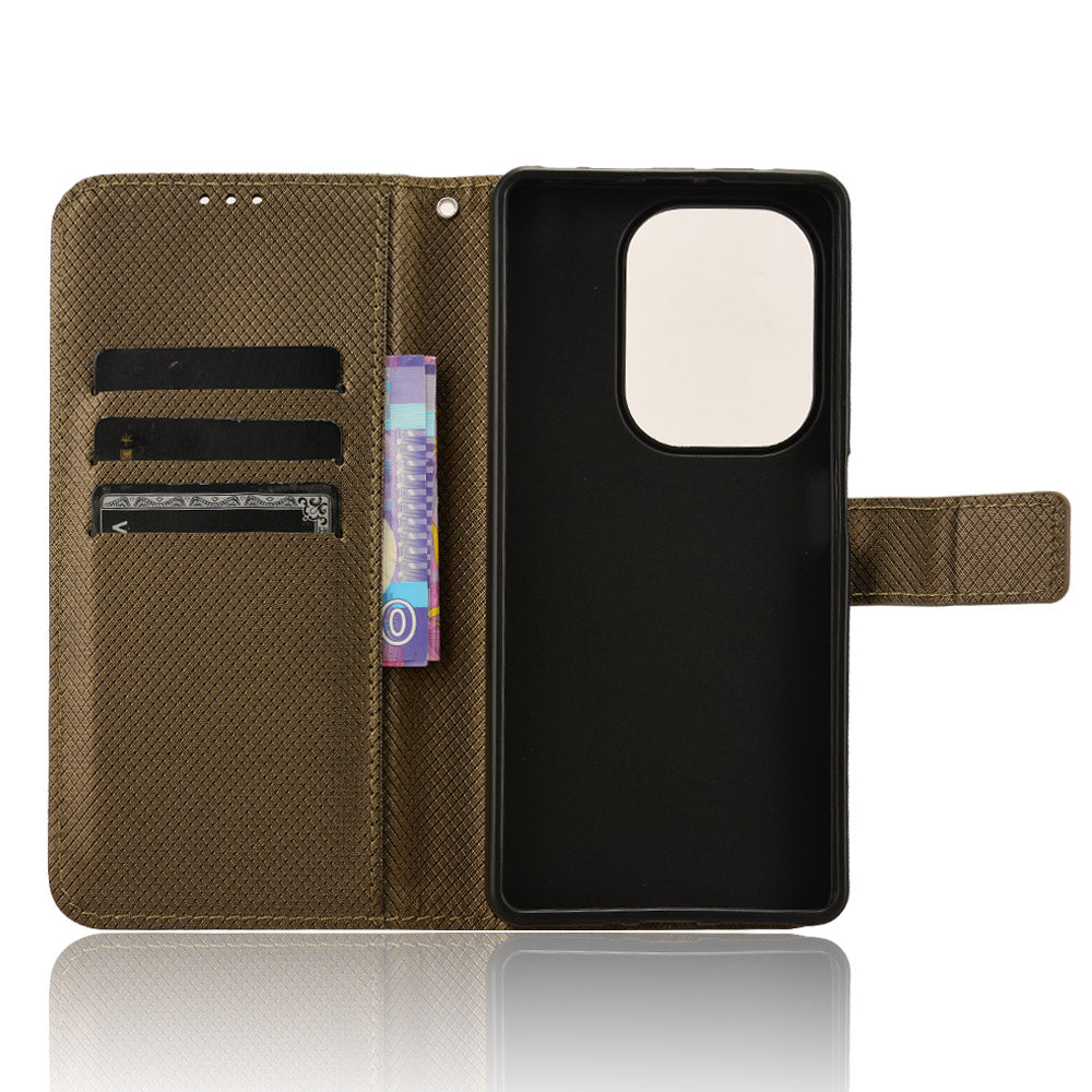 For Xiaomi Redmi Note 13 Pro 4G / Poco M6 Pro 4G Leather Case Diamond Texture Flip Protective Phone Cover - Brown