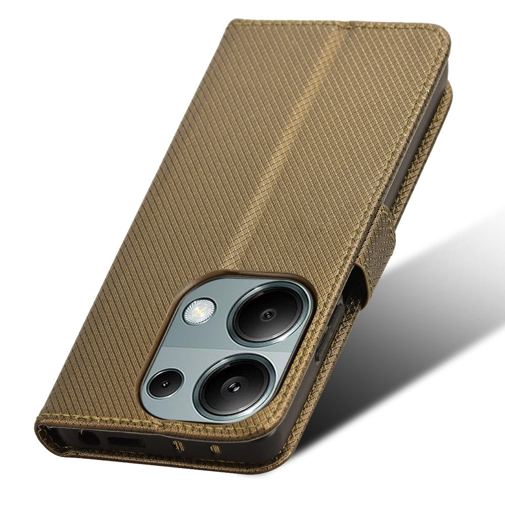 For Xiaomi Redmi Note 13 Pro 4G / Poco M6 Pro 4G Leather Case Diamond Texture Flip Protective Phone Cover - Brown