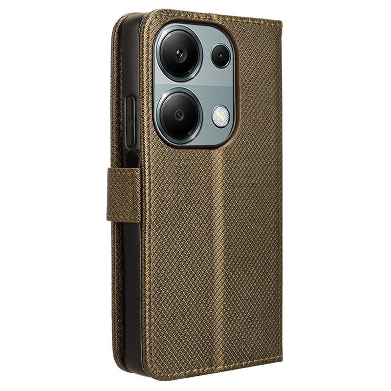 For Xiaomi Redmi Note 13 Pro 4G / Poco M6 Pro 4G Leather Case Diamond Texture Flip Protective Phone Cover - Brown