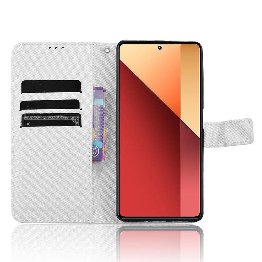 For Xiaomi Redmi Note 13 Pro 4G / Poco M6 Pro 4G Leather Case Diamond Texture Flip Protective Phone Cover - White