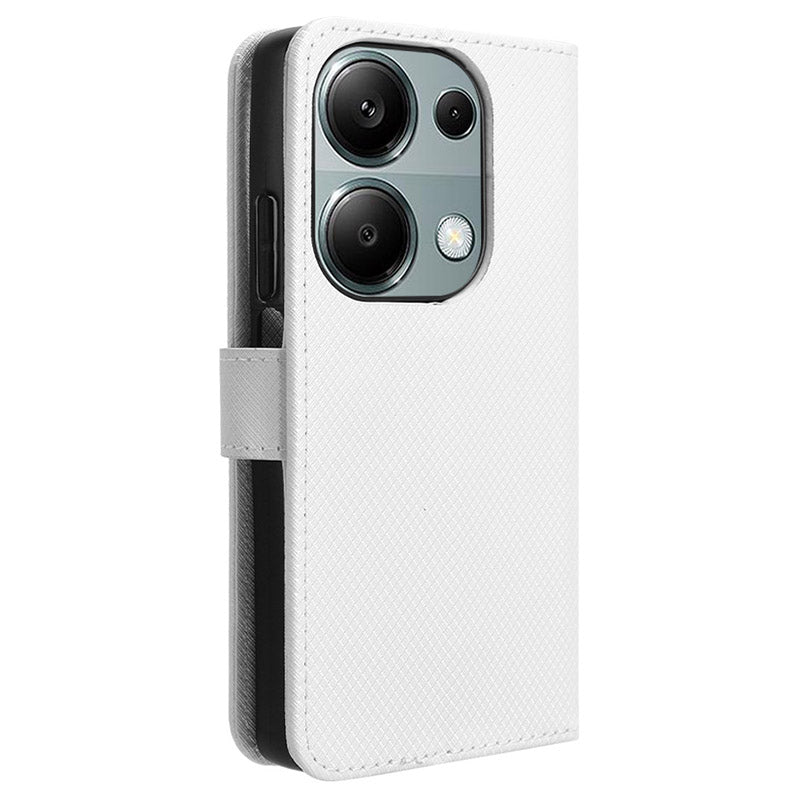 For Xiaomi Redmi Note 13 Pro 4G / Poco M6 Pro 4G Leather Case Diamond Texture Flip Protective Phone Cover - White