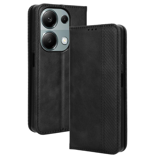 For Xiaomi Redmi Note 13 Pro 4G / Poco M6 Pro 4G Wallet Case Leather Vintage Phone Cover - Black