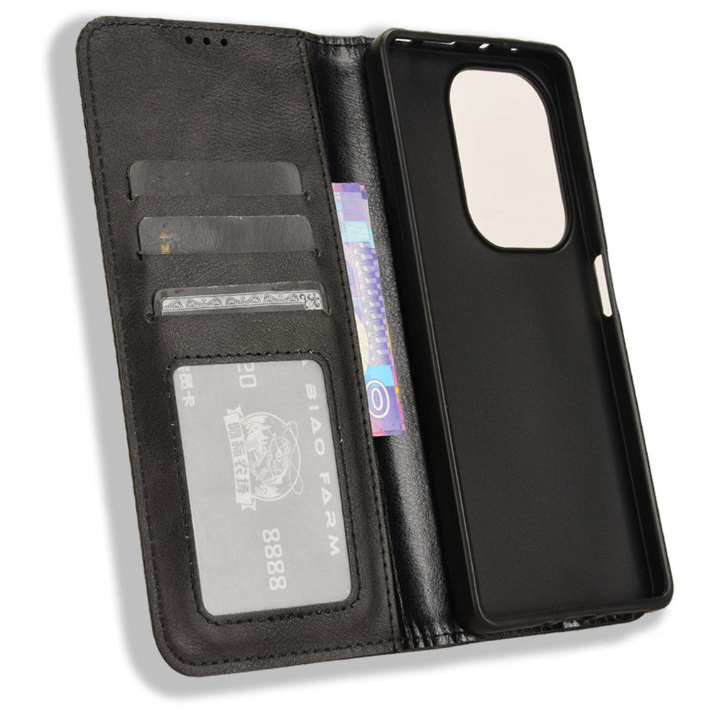 For Xiaomi Redmi Note 13 Pro 4G / Poco M6 Pro 4G Wallet Case Leather Vintage Phone Cover - Black