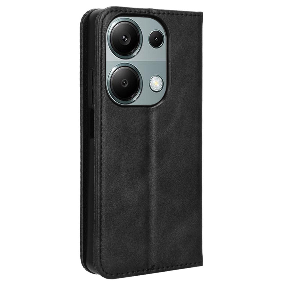 For Xiaomi Redmi Note 13 Pro 4G / Poco M6 Pro 4G Wallet Case Leather Vintage Phone Cover - Black