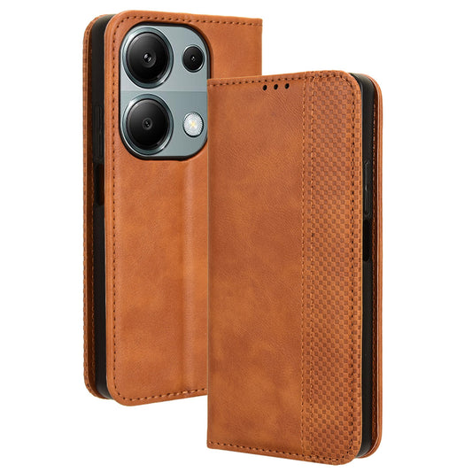 For Xiaomi Redmi Note 13 Pro 4G / Poco M6 Pro 4G Wallet Case Leather Vintage Phone Cover - Brown