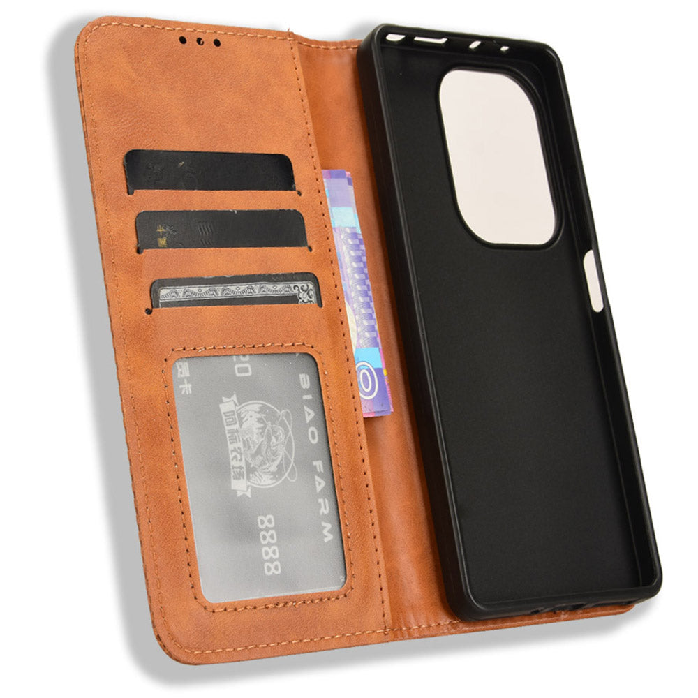 For Xiaomi Redmi Note 13 Pro 4G / Poco M6 Pro 4G Wallet Case Leather Vintage Phone Cover - Brown