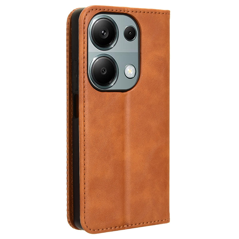 For Xiaomi Redmi Note 13 Pro 4G / Poco M6 Pro 4G Wallet Case Leather Vintage Phone Cover - Brown