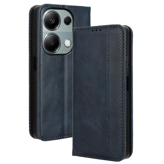 For Xiaomi Redmi Note 13 Pro 4G / Poco M6 Pro 4G Wallet Case Leather Vintage Phone Cover - Blue
