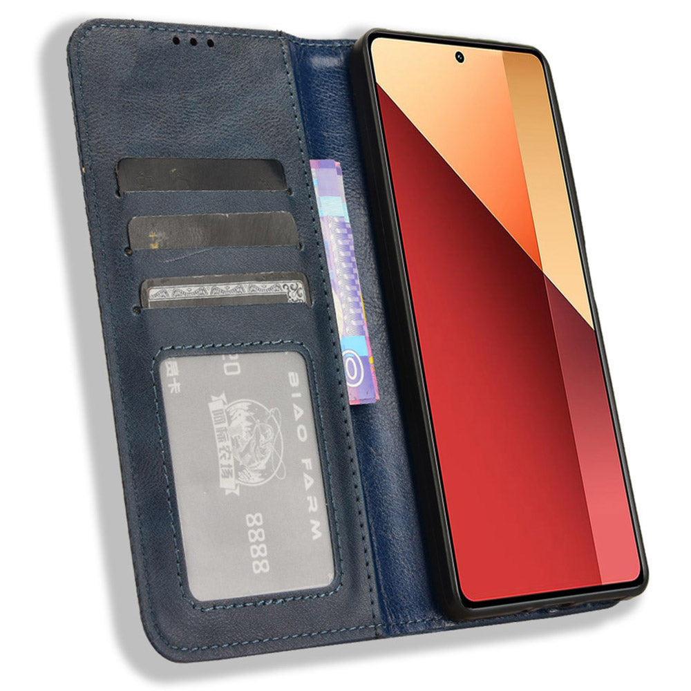 For Xiaomi Redmi Note 13 Pro 4G / Poco M6 Pro 4G Wallet Case Leather Vintage Phone Cover - Blue