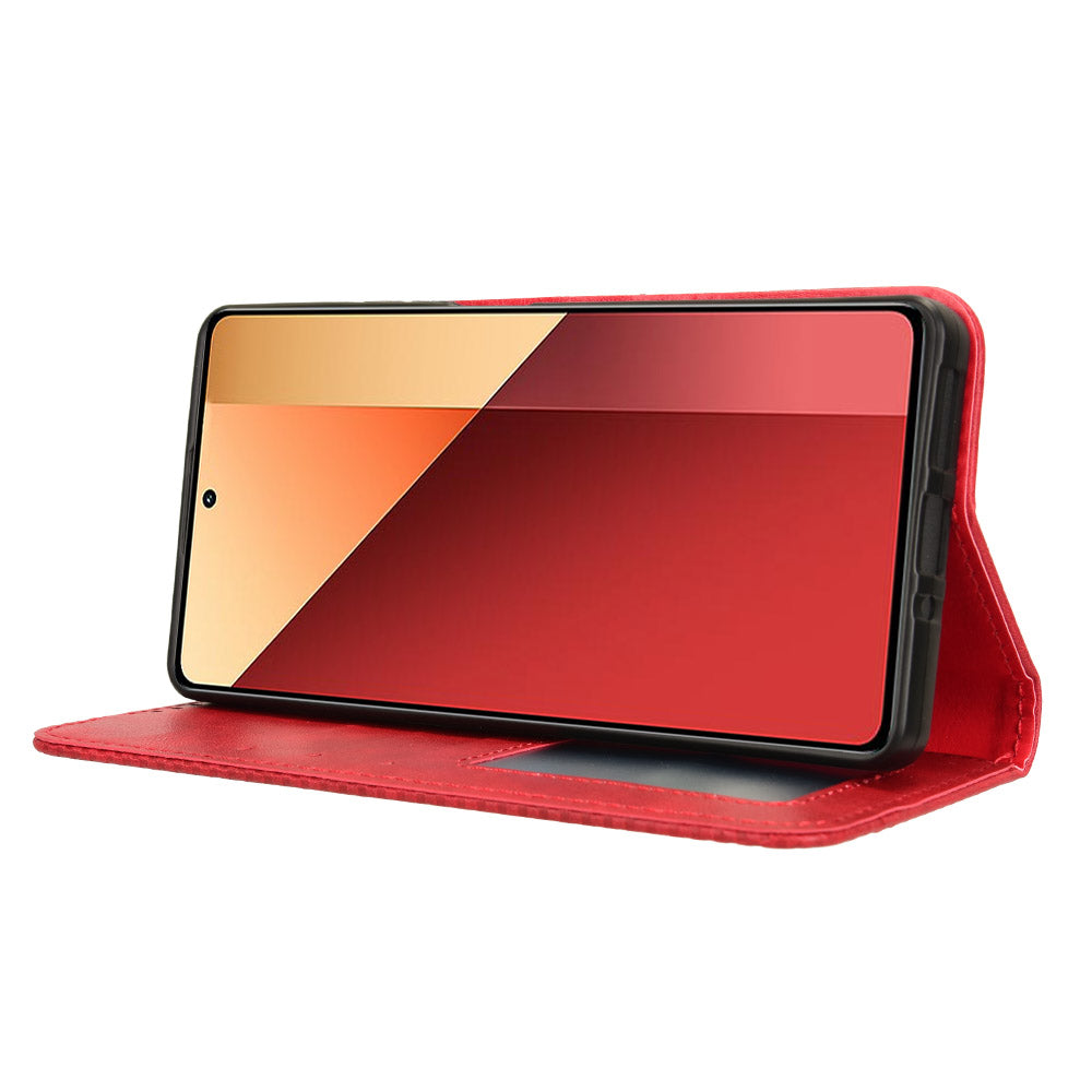 For Xiaomi Redmi Note 13 Pro 4G / Poco M6 Pro 4G Wallet Case Leather Vintage Phone Cover - Red