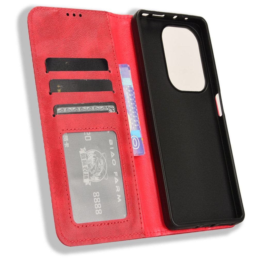 For Xiaomi Redmi Note 13 Pro 4G / Poco M6 Pro 4G Wallet Case Leather Vintage Phone Cover - Red