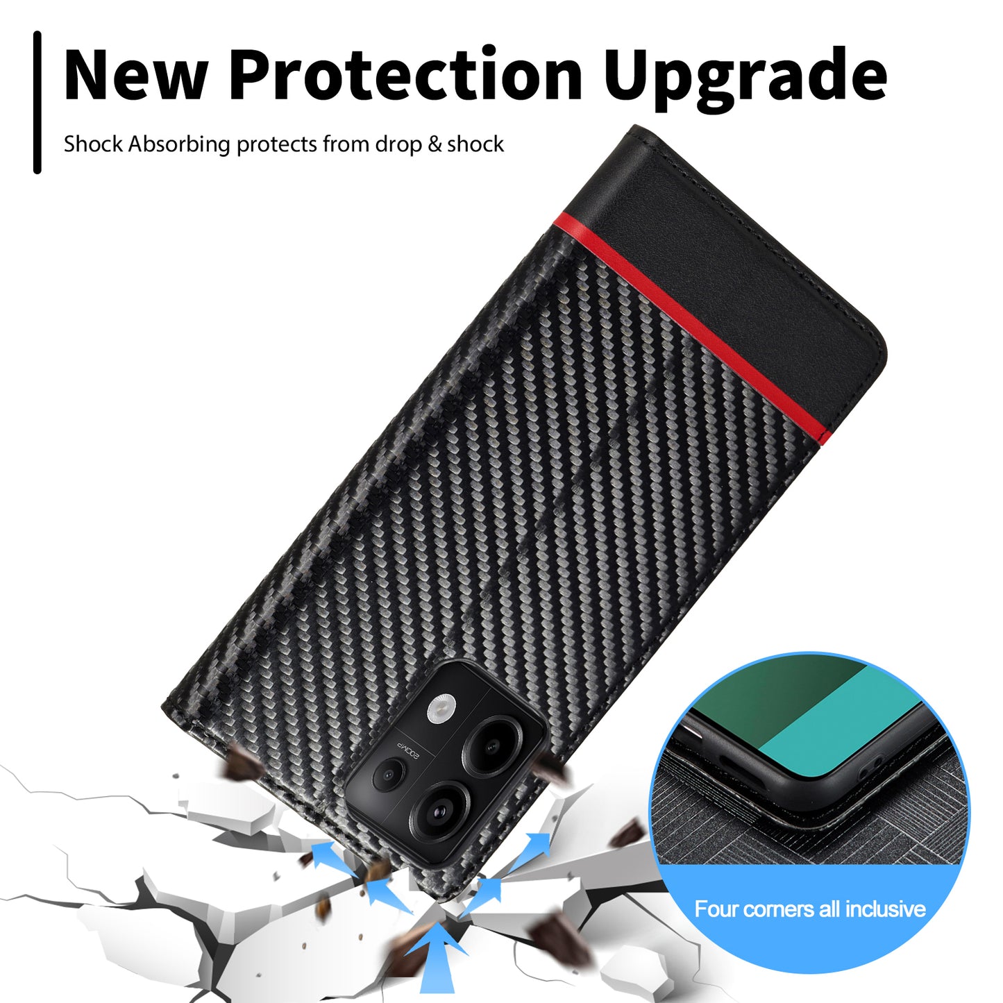 LC.IMEEKE For Xiaomi Redmi Note 13 4G Wallet Case Carbon Fiber Texture Leather Flip Phone Cover - Horizontal Stripe