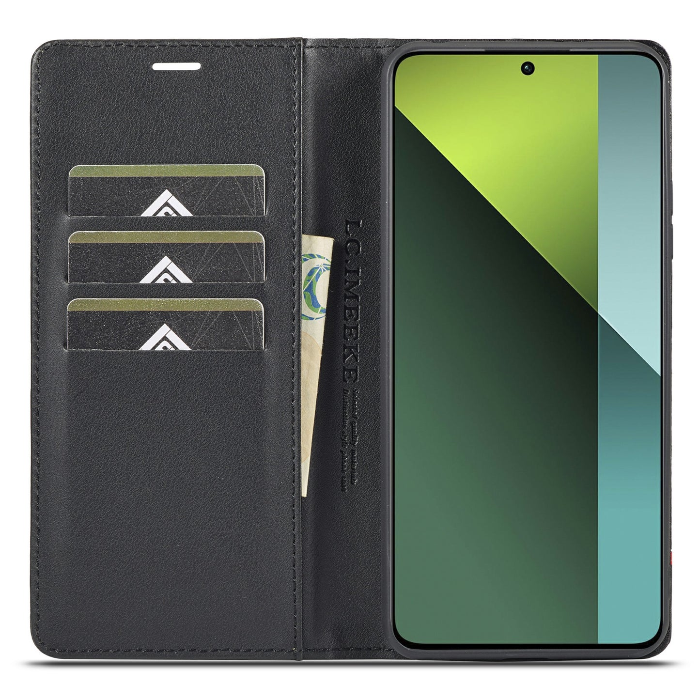 LC.IMEEKE For Xiaomi Redmi Note 13 4G Wallet Case Carbon Fiber Texture Leather Flip Phone Cover - Vertical Stripe