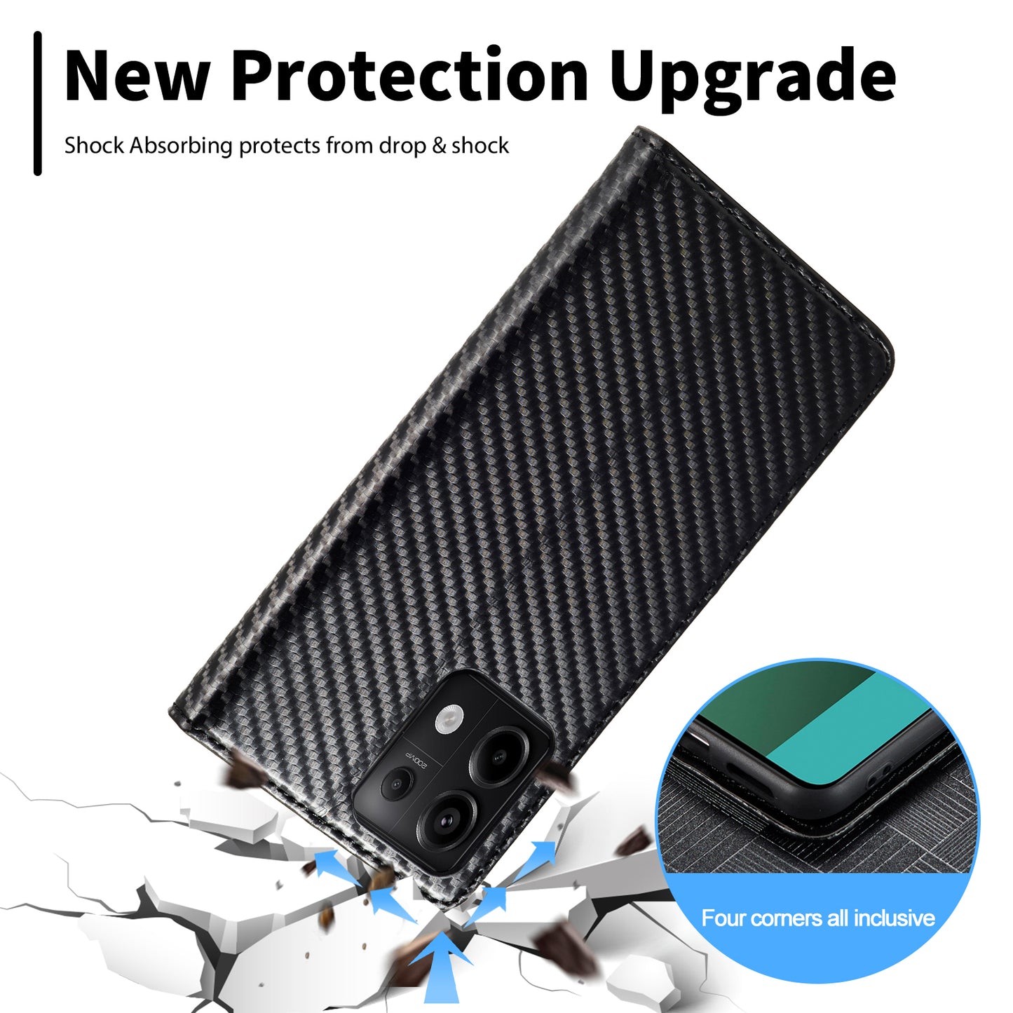 LC.IMEEKE For Xiaomi Redmi Note 13 4G Wallet Case Carbon Fiber Texture Leather Flip Phone Cover - Vertical Stripe