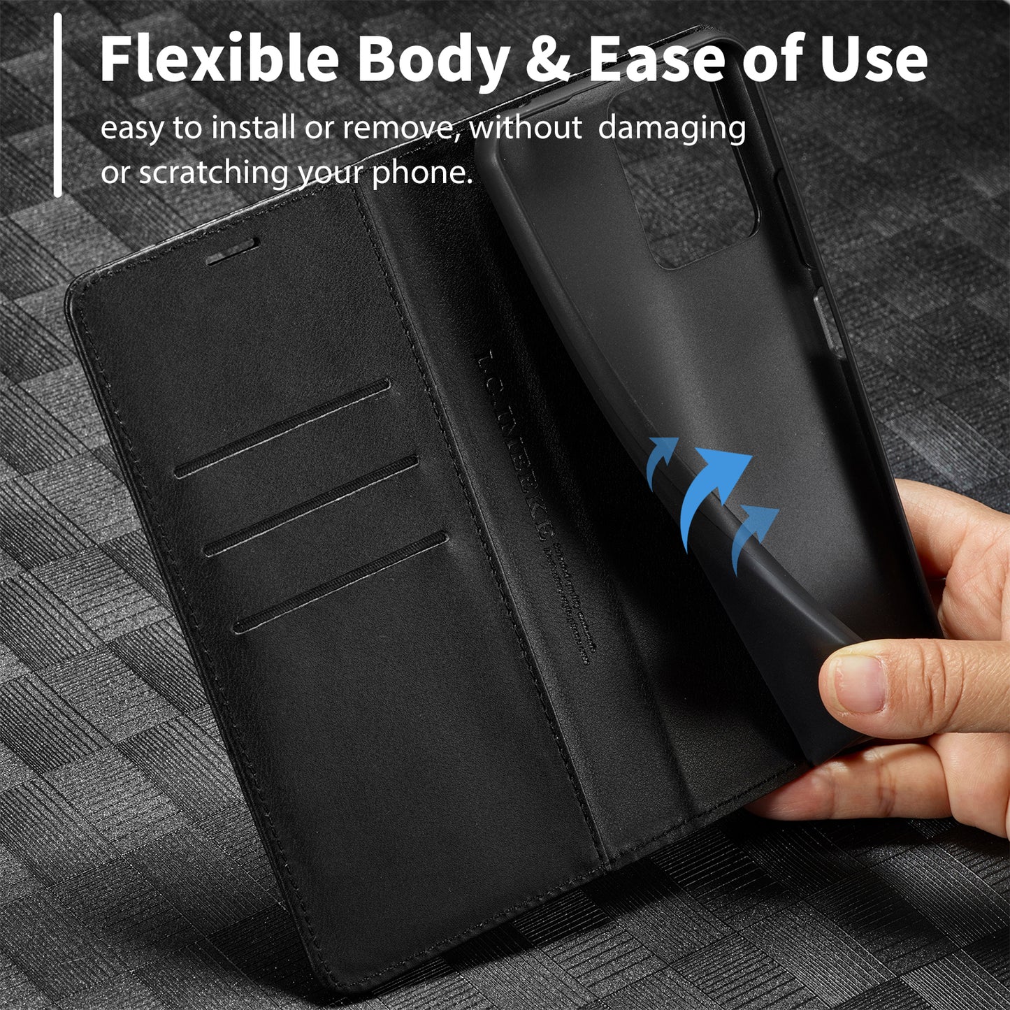 LC.IMEEKE For Xiaomi Redmi Note 13 4G Wallet Case Carbon Fiber Texture Leather Flip Phone Cover - Vertical Stripe
