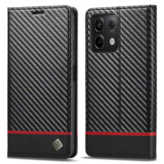 LC.IMEEKE For Xiaomi Redmi Note 13 Pro 4G / Poco M6 Pro 4G Carbon Fiber Texture Case Magnetic Closure Phone Cover - Horizontal Stripe