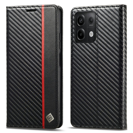 LC.IMEEKE For Xiaomi Redmi Note 13 Pro 4G / Poco M6 Pro 4G Carbon Fiber Texture Case Magnetic Closure Phone Cover - Vertical Stripe