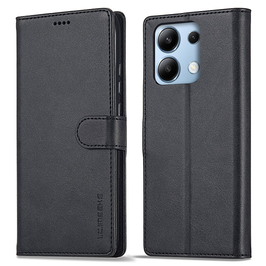 LC.IMEEKE For Xiaomi Redmi Note 13 4G Wallet Case Calf Texture Leather Folio Phone Cover - Black