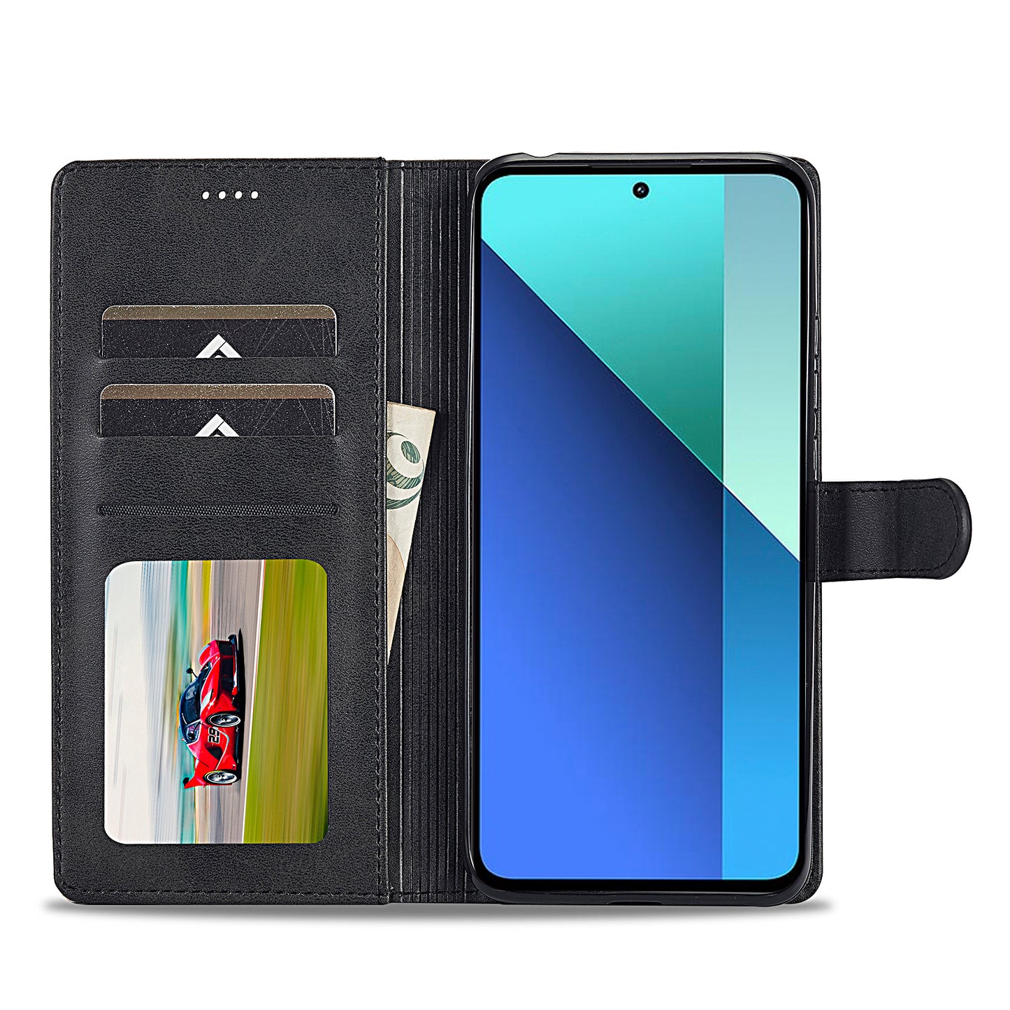 LC.IMEEKE For Xiaomi Redmi Note 13 4G Wallet Case Calf Texture Leather Folio Phone Cover - Black