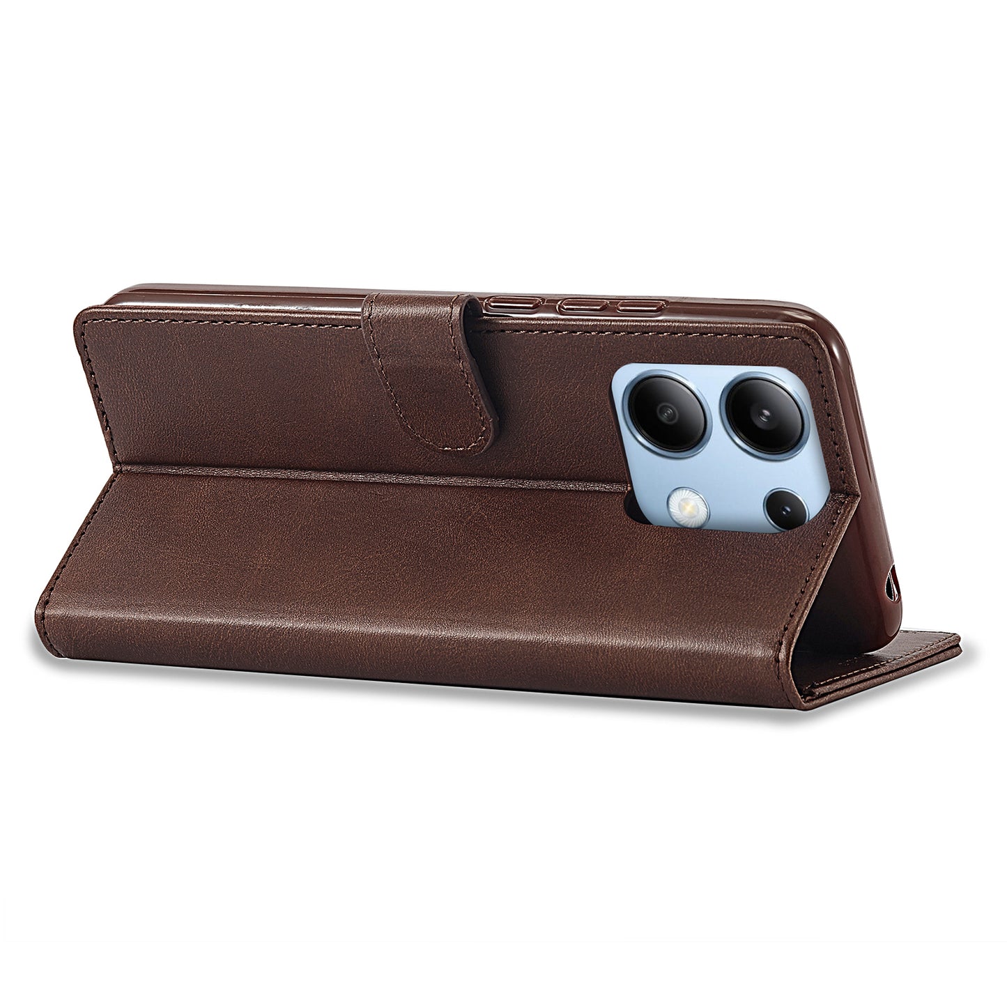 LC.IMEEKE For Xiaomi Redmi Note 13 4G Wallet Case Calf Texture Leather Folio Phone Cover - Brown