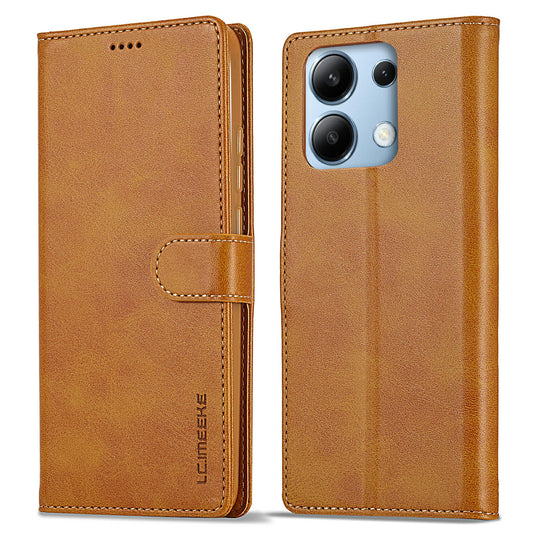 LC.IMEEKE For Xiaomi Redmi Note 13 4G Wallet Case Calf Texture Leather Folio Phone Cover - Yellow