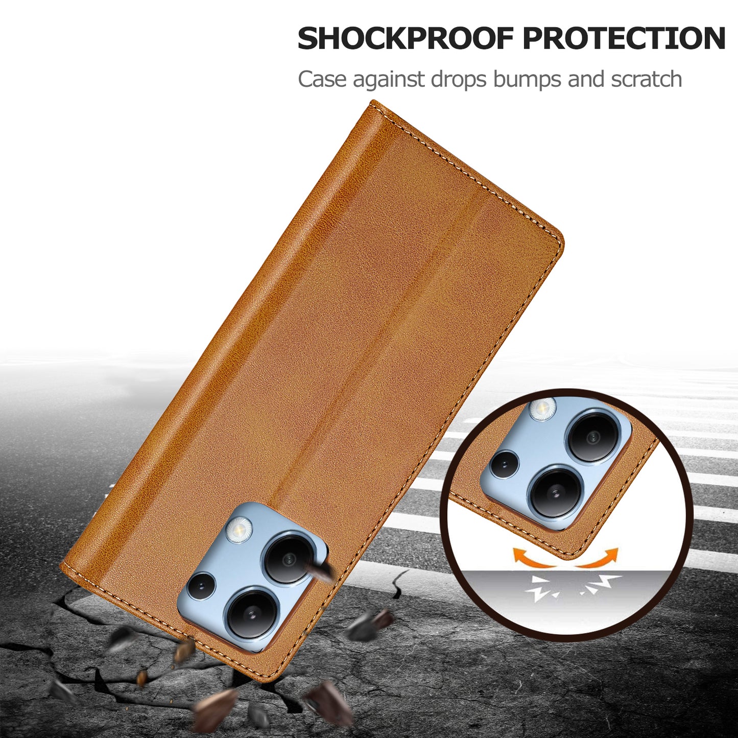 LC.IMEEKE For Xiaomi Redmi Note 13 4G Wallet Case Calf Texture Leather Folio Phone Cover - Yellow