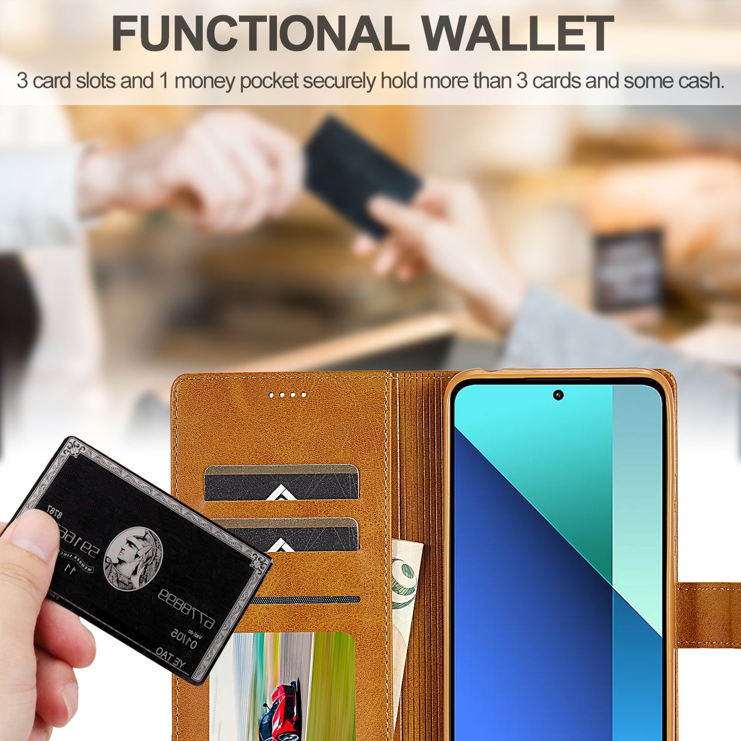 LC.IMEEKE For Xiaomi Redmi Note 13 4G Wallet Case Calf Texture Leather Folio Phone Cover - Yellow