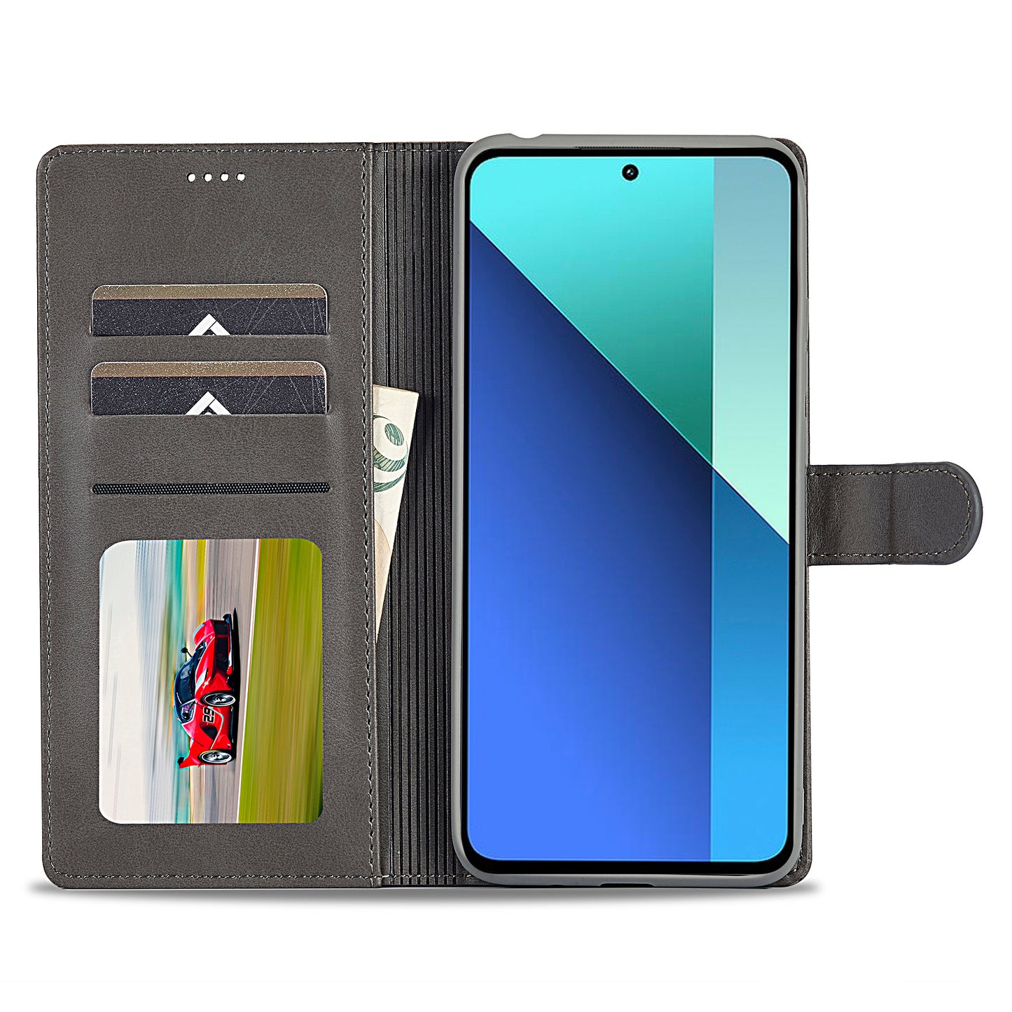 LC.IMEEKE For Xiaomi Redmi Note 13 4G Wallet Case Calf Texture Leather Folio Phone Cover - Grey