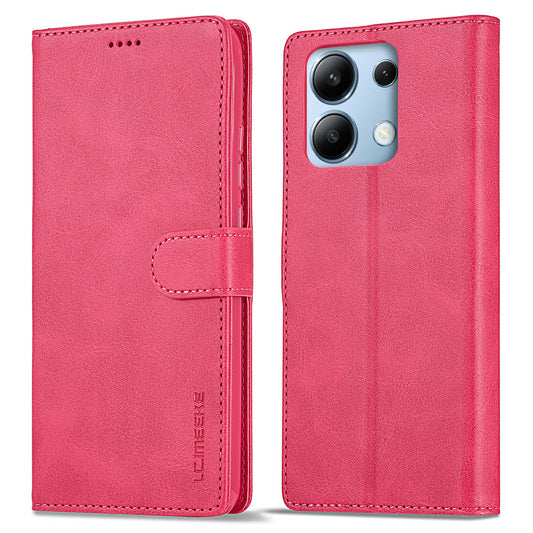 LC.IMEEKE For Xiaomi Redmi Note 13 4G Wallet Case Calf Texture Leather Folio Phone Cover - Rose