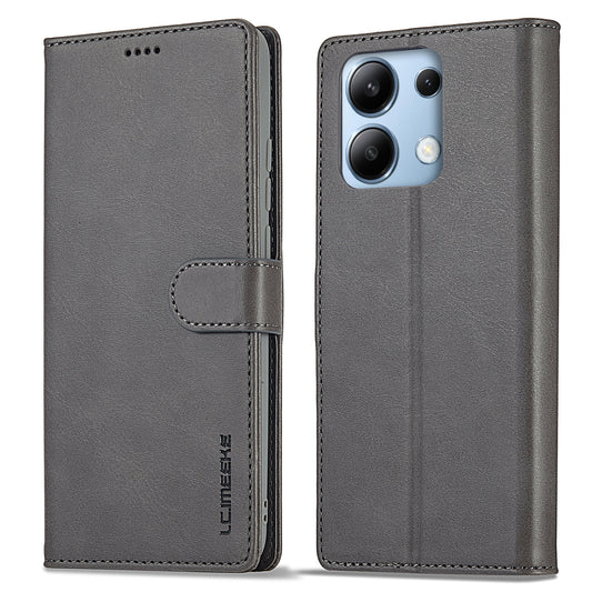 LC.IMEEKE For Xiaomi Redmi Note 13 Pro 4G / Poco M6 Pro 4G Leather Case Folio Stand View Phone Cover - Grey