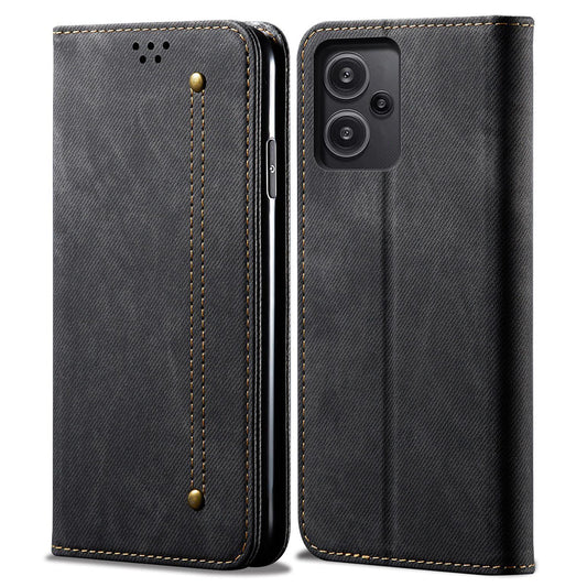 For Xiaomi Redmi Note 13 Pro+ 5G Phone Case Jeans Cloth Texture Leather Cover - Black