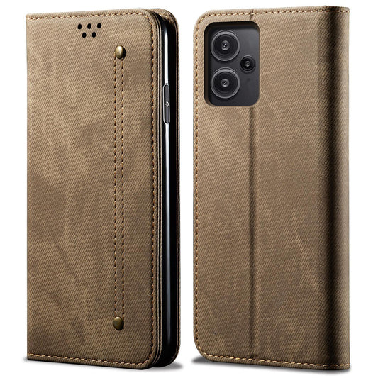 For Xiaomi Redmi Note 13 Pro+ 5G Phone Case Jeans Cloth Texture Leather Cover - Khaki