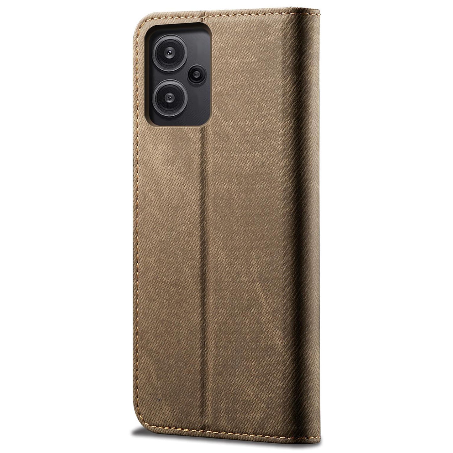 For Xiaomi Redmi Note 13 Pro+ 5G Phone Case Jeans Cloth Texture Leather Cover - Khaki