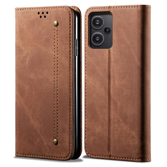 For Xiaomi Redmi Note 13 Pro+ 5G Phone Case Jeans Cloth Texture Leather Cover - Coffee