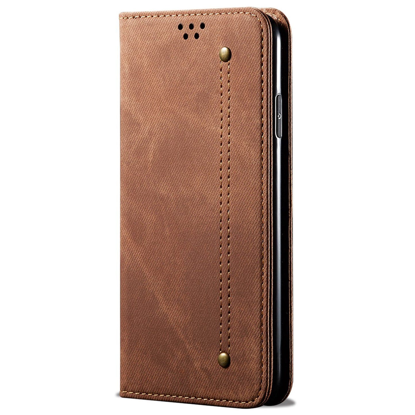 For Xiaomi Redmi Note 13 Pro+ 5G Phone Case Jeans Cloth Texture Leather Cover - Coffee
