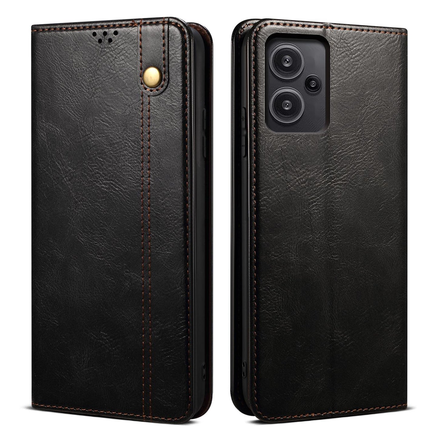 For Xiaomi Redmi Note 13 Pro+ 5G Phone Case Waxy Crazy Horse Texture Wallet Cover - Black