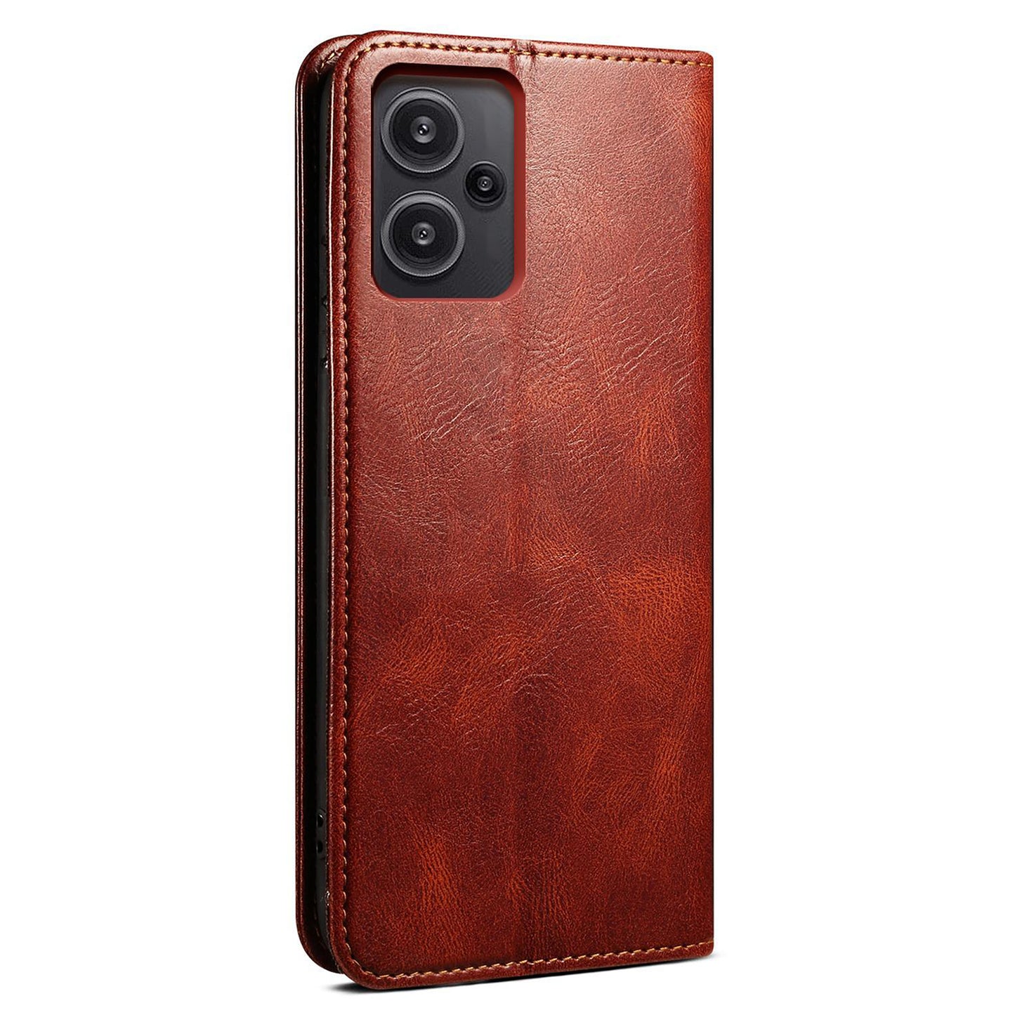 For Xiaomi Redmi Note 13 Pro+ 5G Phone Case Waxy Crazy Horse Texture Wallet Cover - Brown