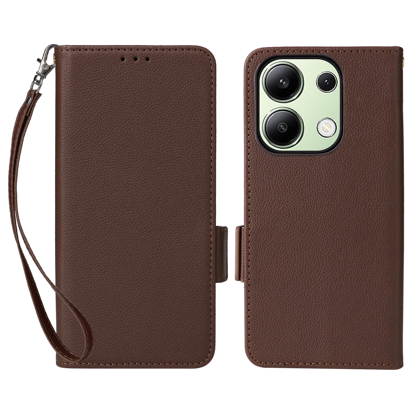 For Xiaomi Redmi Note 13 4G Shockproof Phone Case PU Leather Flip Cover - Brown