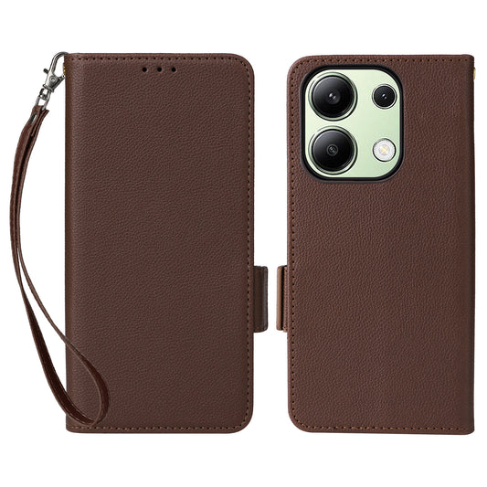 For Xiaomi Redmi Note 13 4G Shockproof Phone Case PU Leather Flip Cover - Brown