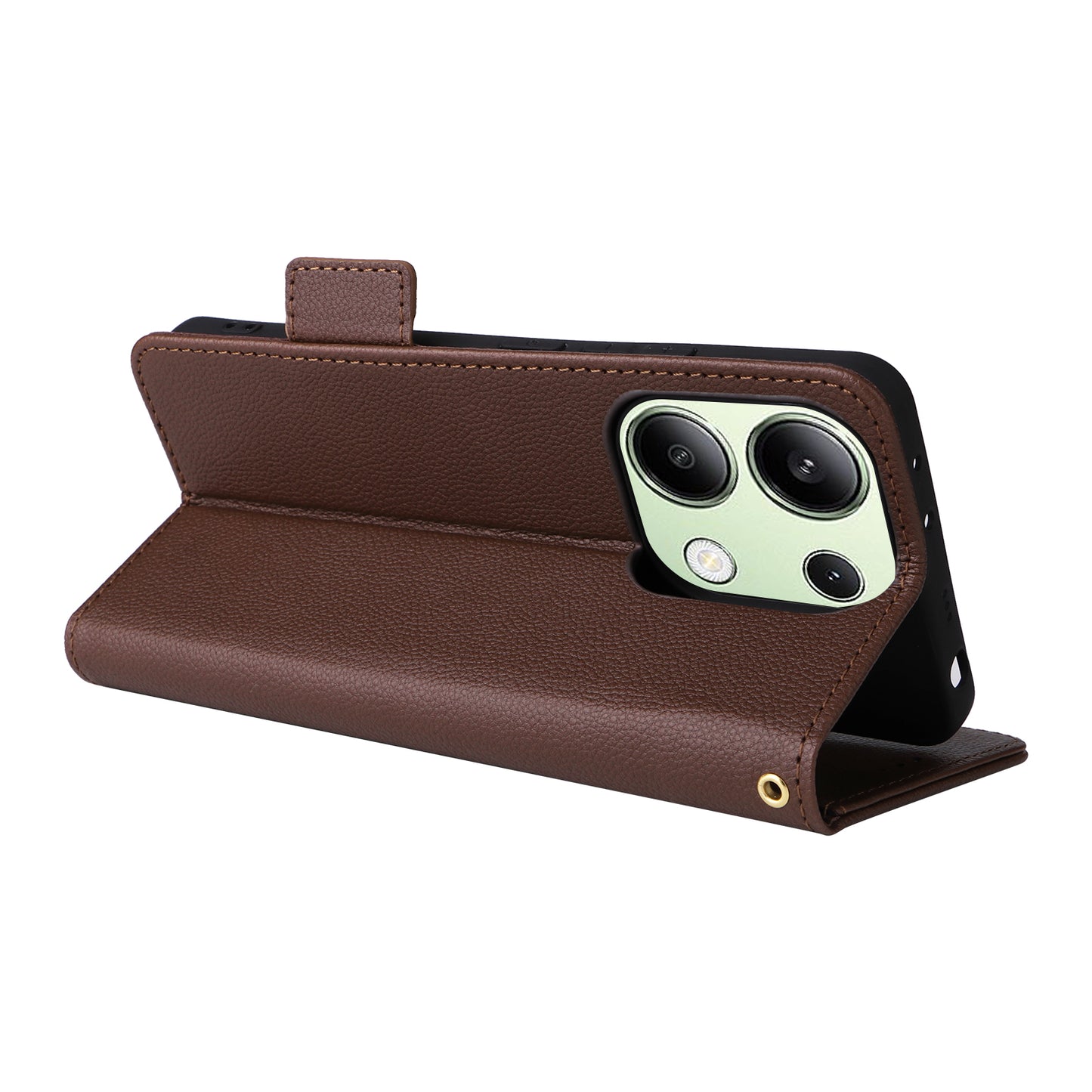 For Xiaomi Redmi Note 13 4G Shockproof Phone Case PU Leather Flip Cover - Brown